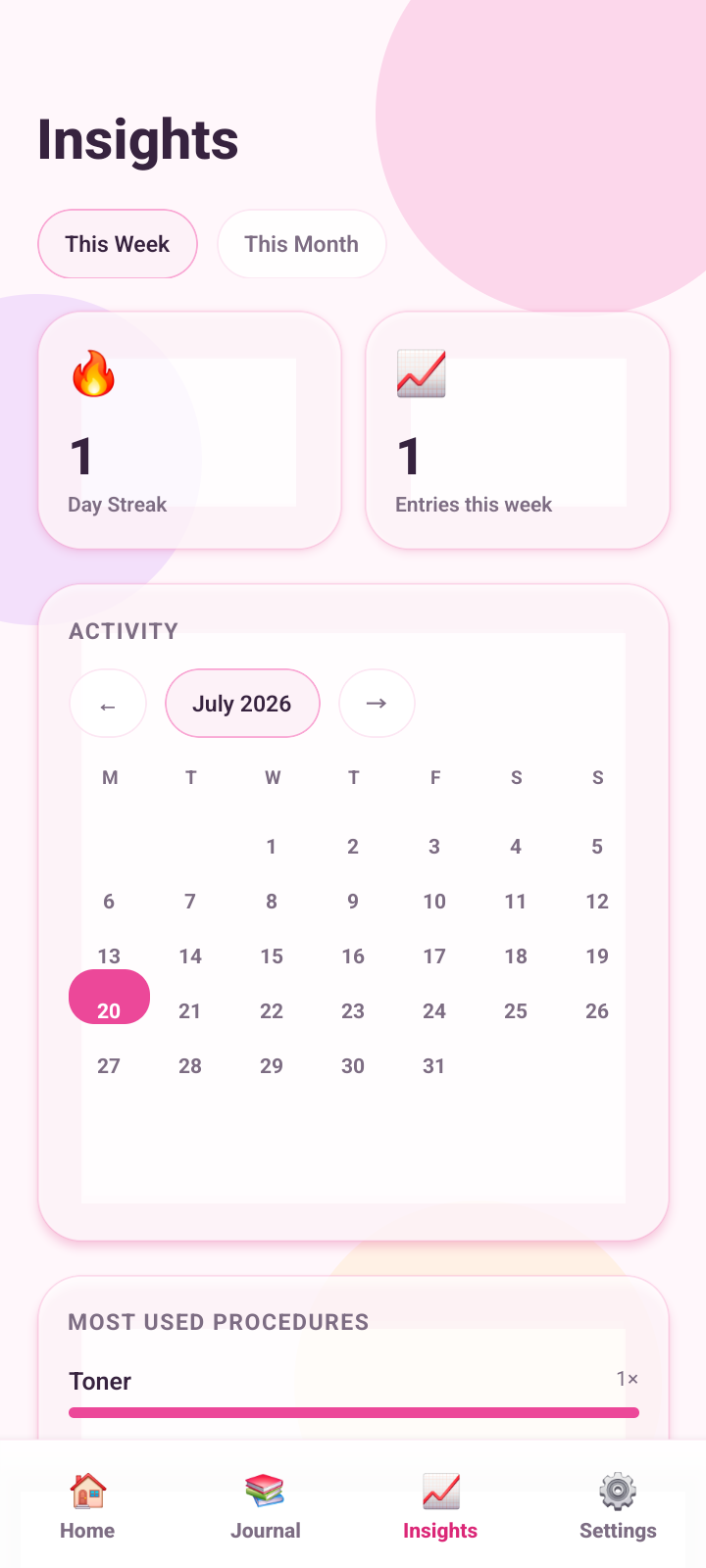Glow Log insights screen